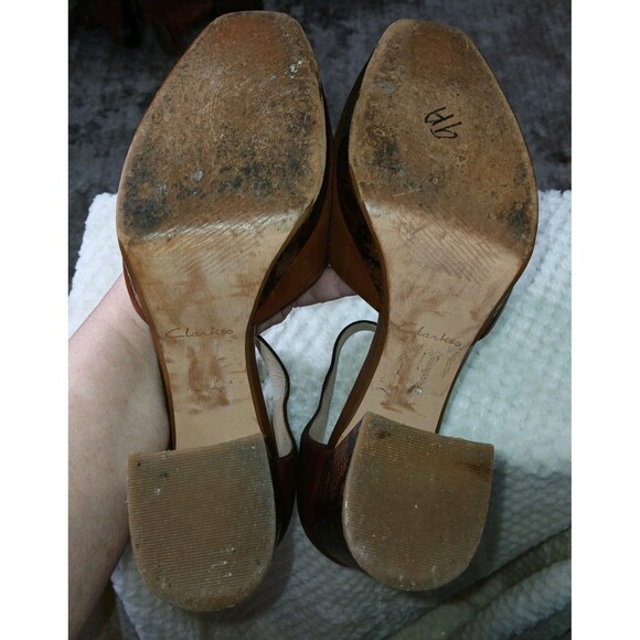 Clarks Mary Janes clogs Brown Leather Platform Straps Snakeskin Block Heel 9 M - Picture 10 of 16